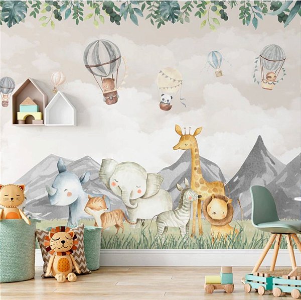 Papel de Parede Infantil Personalizado Savana Aquarela