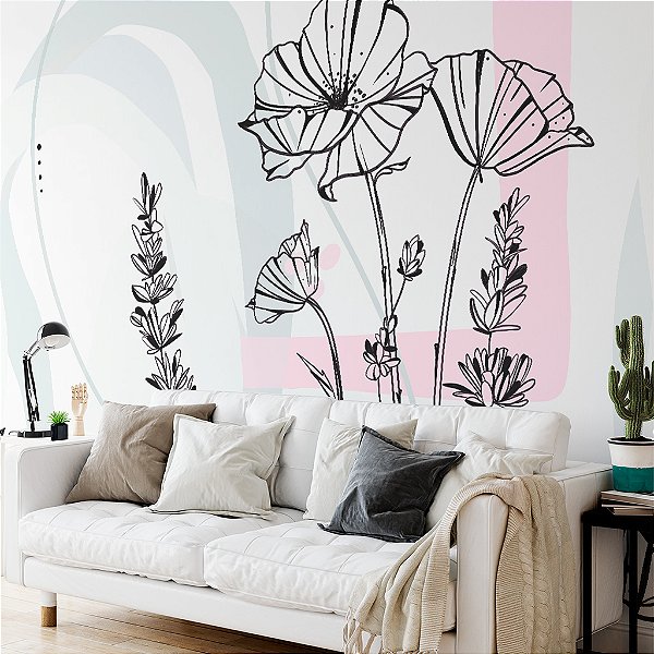 Papel de Parede Personalizado Lavanda e Papoula