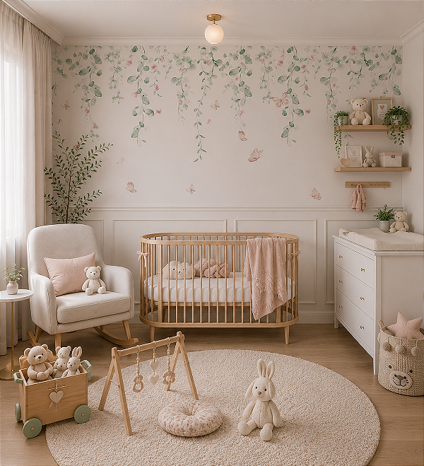 Papel de Parede Personalizado Infantil Borboletas em Jardim Suspenso