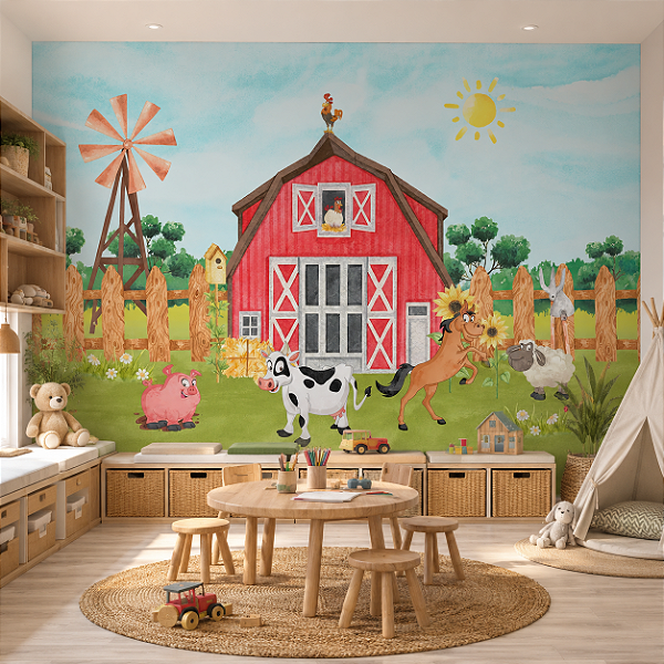Papel de Parede Personalizado Quarto Infantil Fazendinha
