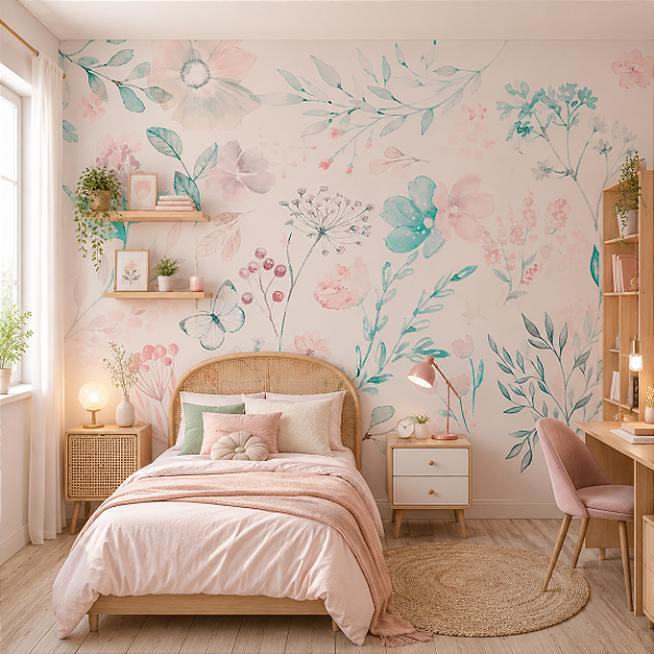 Papel de Parede Personalizado Infantil Meu Jardim Aquarela