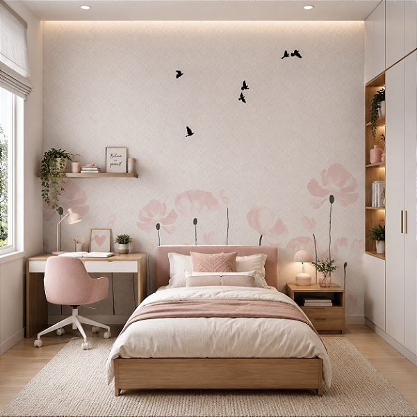 Papel de Parede Personalizado Quarto Infantil Floresta de Flores