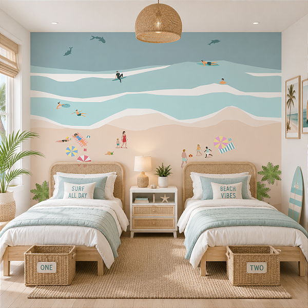 Papel de Parede Personalizado Quarto Infantil e Juvenil Dia de Praia - Mar