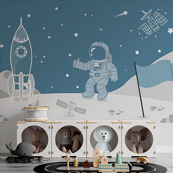 Papel de Parede Infantil Personalizado Astronauta Azul