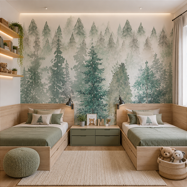 Papel de Parede Quarto Infantil Personalizado Floresta Aquarela
