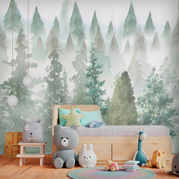 Papel de Parede Quarto Infantil Personalizado Floresta Aquarela