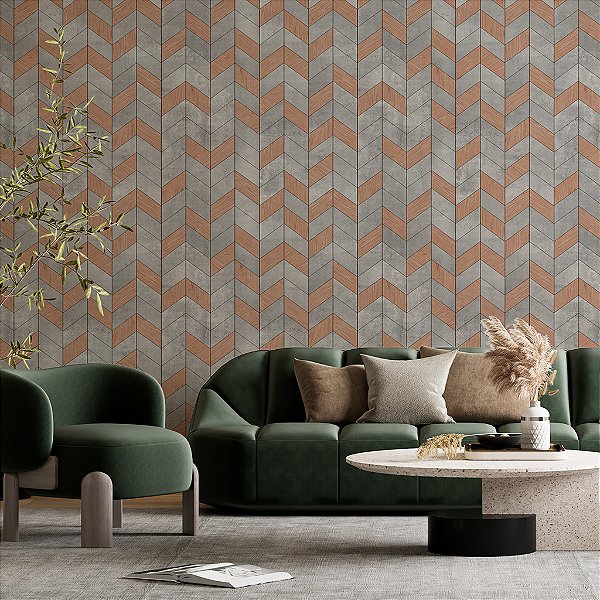 Papel de Parede Personalizado Chevron Concreto Wood