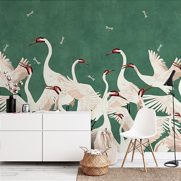 Papel de Parede Personalizado Cisne Verde Sob Medida – Elegância para Lavabo, Sala e Hall de Entrada