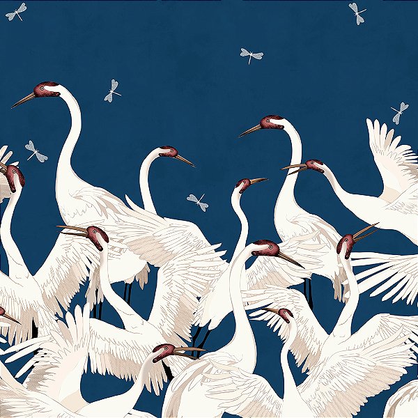 Papel de Parede Personalizado Cisne - Garça Azul Sob Medida Non Woven Acabamento em Linho