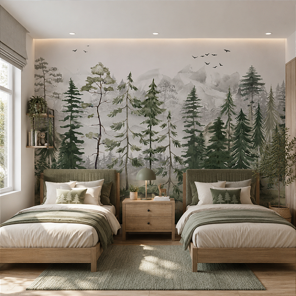 Papel de Parede Personalizado Quarto Infantil Floresta Aquarela