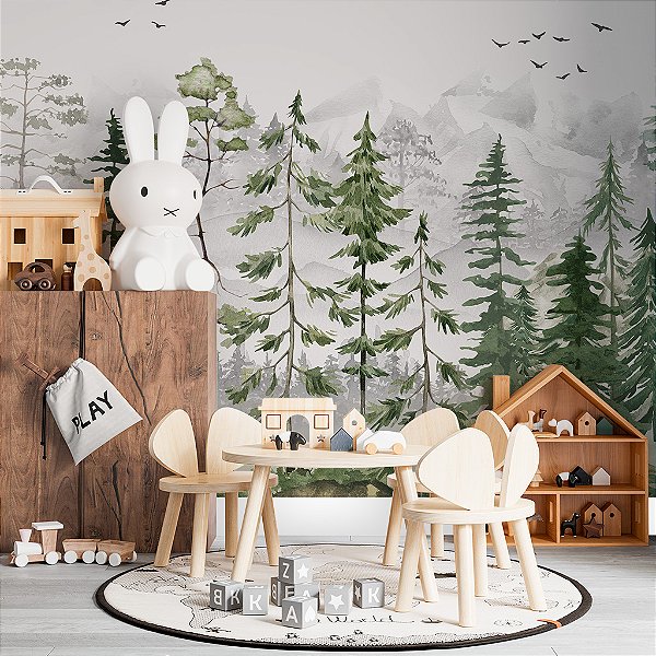 Papel de Parede Infantil Personalizado Floresta Aquarela