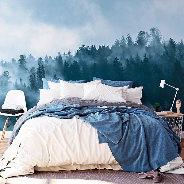 Papel de Parede Personalizado Floresta Nebulosa Azul