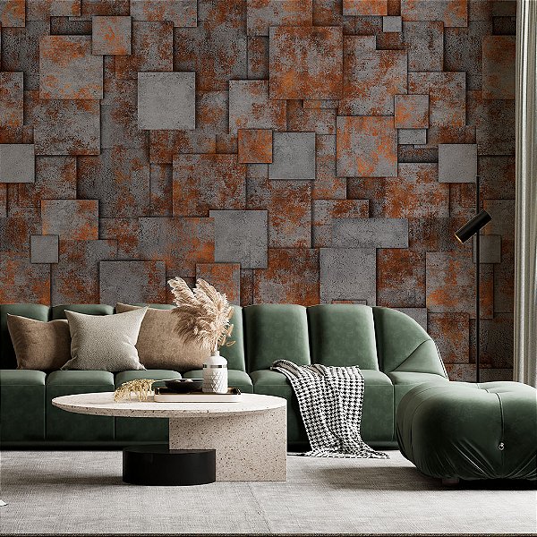 Papel de Parede Personalizado Mosaíco Pedra Ferro Ferrugem
