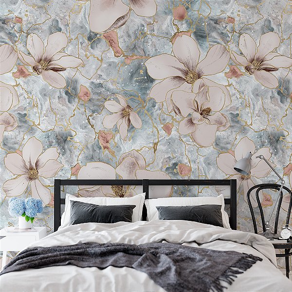 Papel de Parede Personalizado Flora Shiny Gold