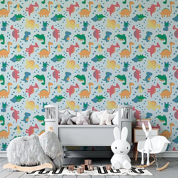 Papel de Parede Infantil Personalizado Non Woven Cute Dinos