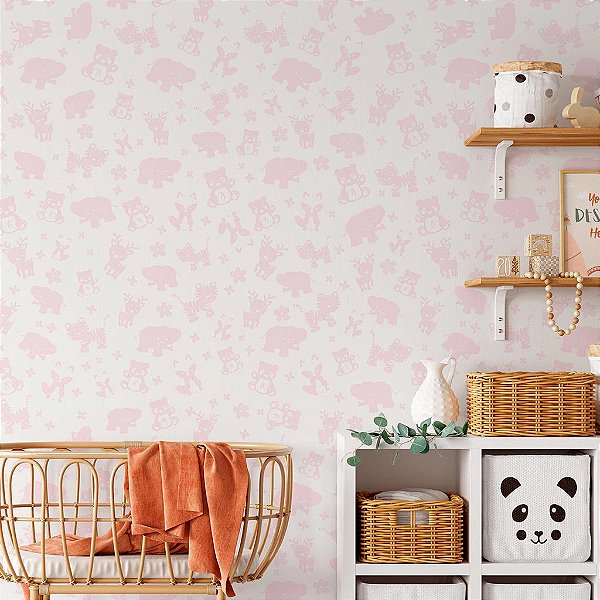 Papel de Parede Infantil Personalizado Non Woven Bichinhos Rosa