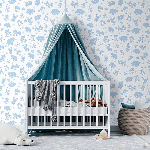 Papel de Parede Infantil Personalizado Non Woven Bichinhos Azul