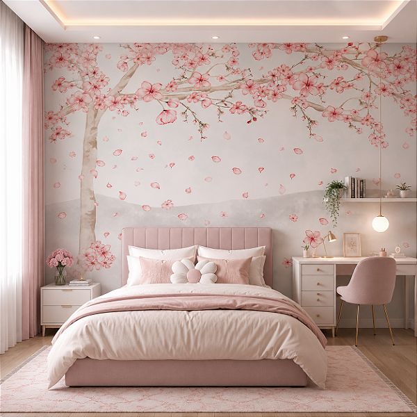Papel de Parede Personalizado Quarto Infantil Árvore Cerejeira Outono