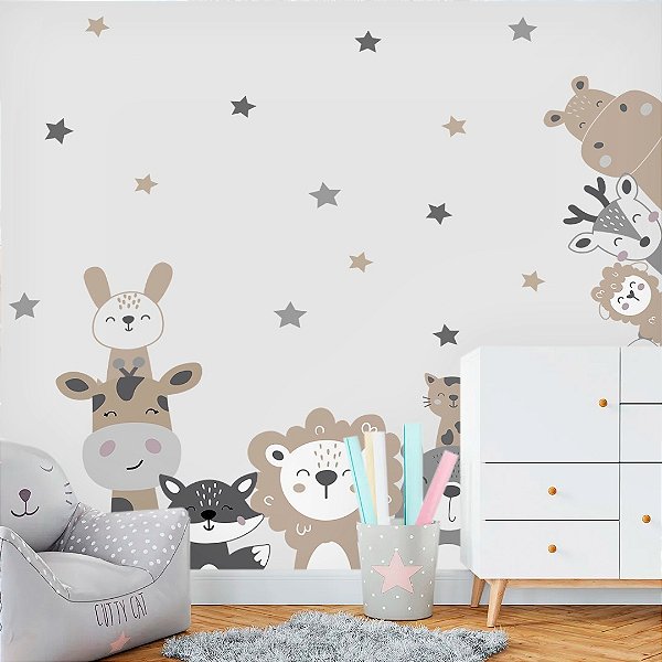 Papel de Parede Infantil Personalizado Bichinhos Curiosos