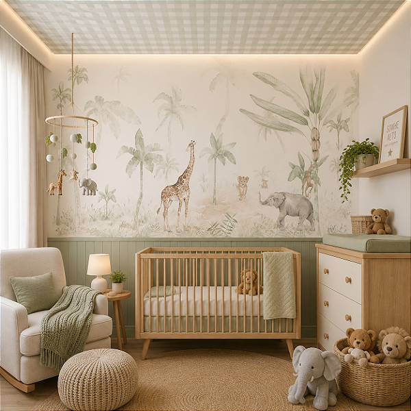 Papel de Parede Infantil Personalizado Reino Animal Safari Sob Medida