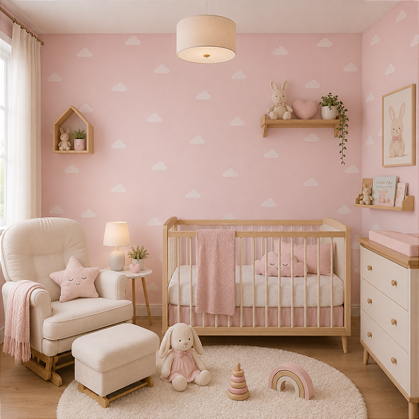 Papel de Parede Personalizado Nuvem Rosa Infantil