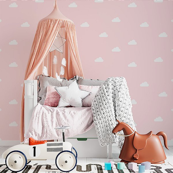 Papel de Parede Personalizado Nuvem Rosa Infantil