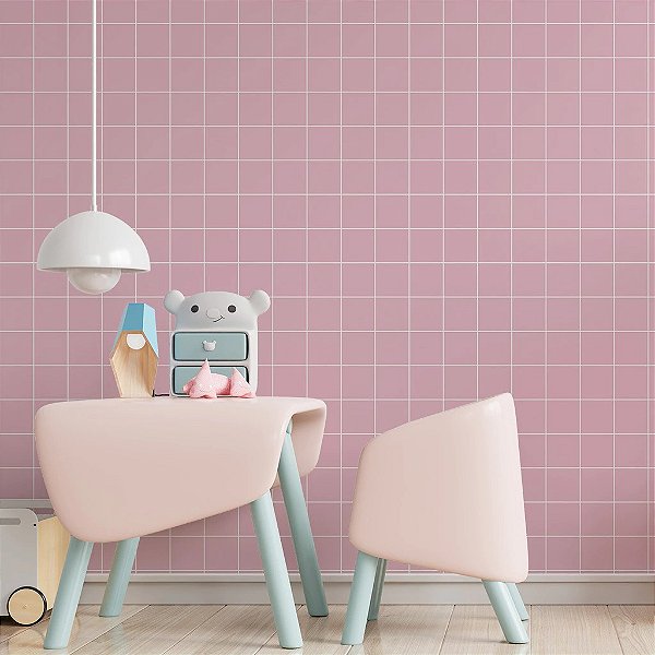 Papel de Parede Non Woven Quadriculado Rosa Personalizado Sob Medida