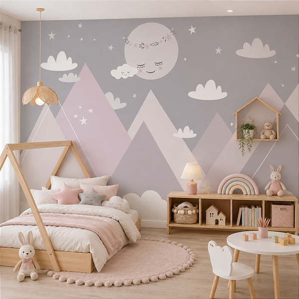 Papel de Parede Personalizado Infantil Montanha e Lua