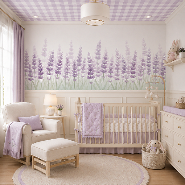 Papel de Parede Personalizado Quarto Infantil Lavanda Aquarela