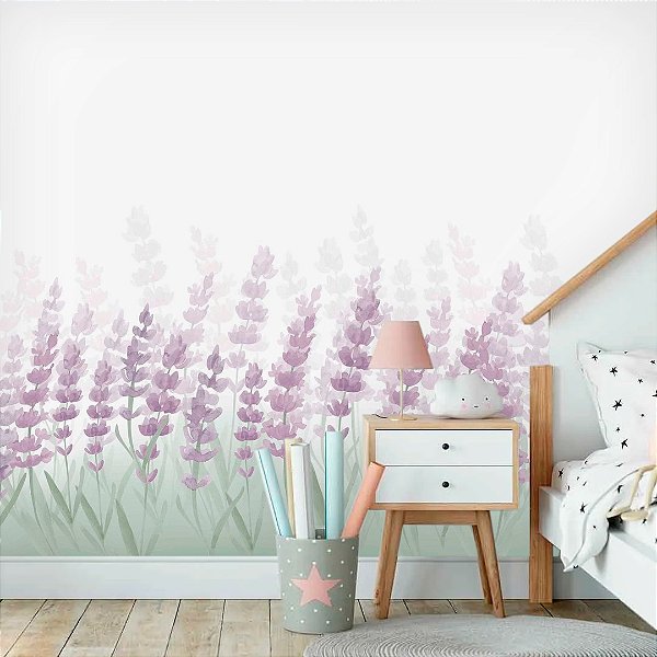 Papel de Parede Infantil Personalizado Lavanda Aquarela