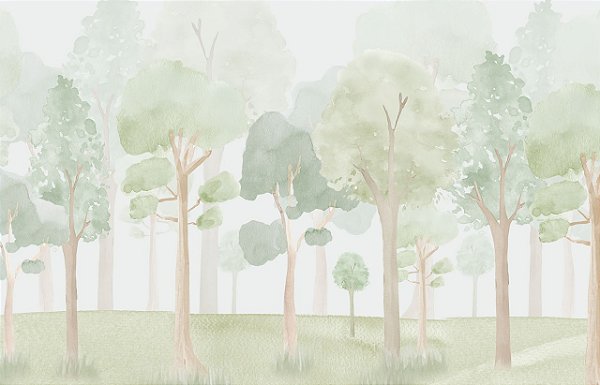 Papel de Parede Infantil Personalizado Floresta Verde Aquarela