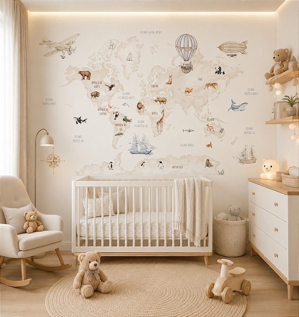 Papel de Parede Personalizado Infantil Mapa Mundi Areia