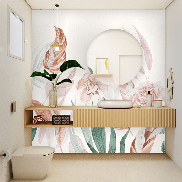 Papel de Parede Personalizado para Lavabo Folhagen Exotics 100% Lavável - Feito Sob medida