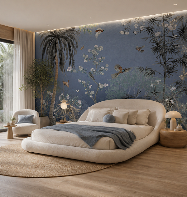 Papel de Parede Personalizado Jardim Oriental Azul Non Woven
