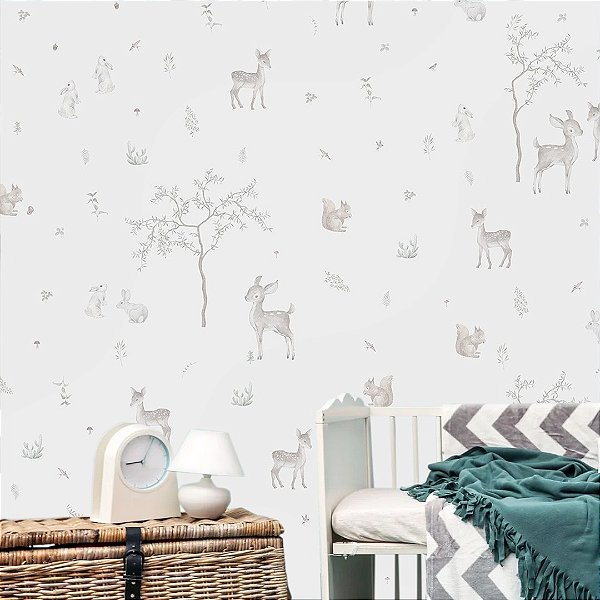 Papel de Parede Quarto Personalizado Infantil - Animais da Floresta