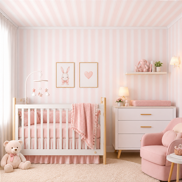 Papel de Parede Personalizado Quarto Infantil - Listras Rosa