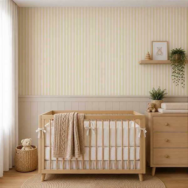 Papel de Parede Quarto Personalizado Infantil - Listras Creme