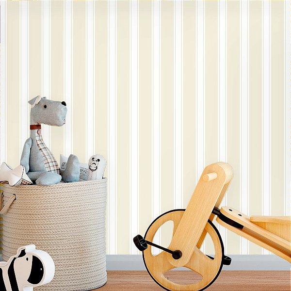 Papel de Parede Quarto Personalizado Infantil - Listras Creme