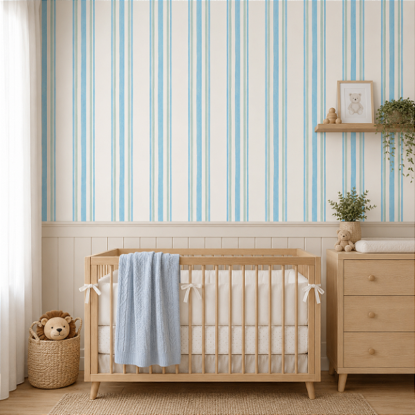 Papel de Parede Quarto Personalizado Infantil - Listras Azul e Verde