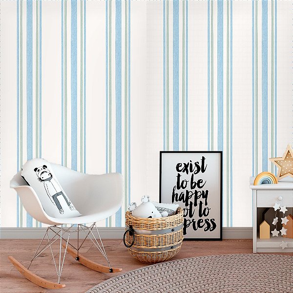 Papel de Parede Quarto Personalizado Infantil - Listras Azul e Verde