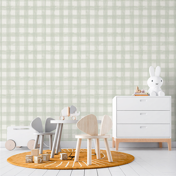 Papel de Parede Infantil Personalizado Xadrez Verde Aquarela Estonado - Estilo Estonado