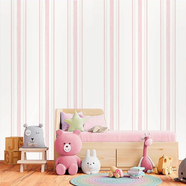 Papel de Parede Personalizado Infantil Listras Rosas