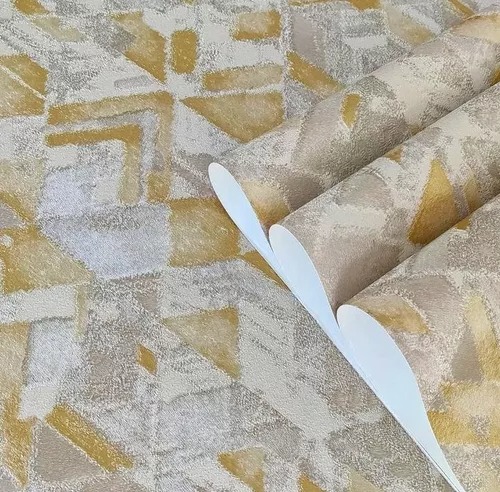 Papel De Parede Geométrico Importado Vinílico Lavável Luxo MV29 Dourado Rolo 10 MT