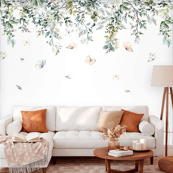 Papel de Parede Personalizado Quarto - Sala  Jardim Aquarela Borboletas