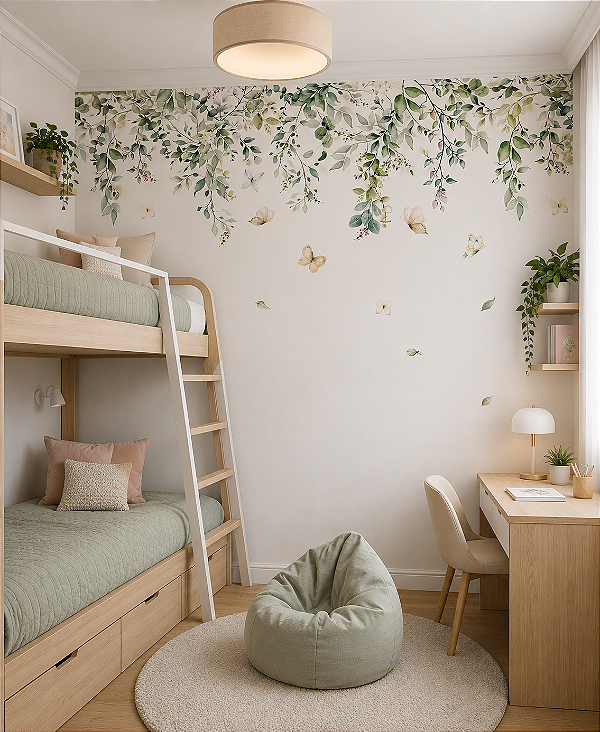 Papel de Parede Personalizado Quarto - Sala Jardim Aquarela Borboletas