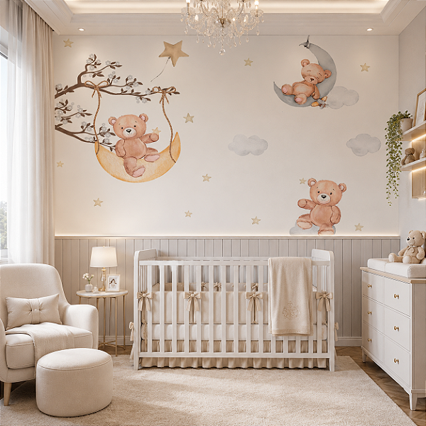 Papel de Parede Quarto Infantil Personalizado Céu de Ursos