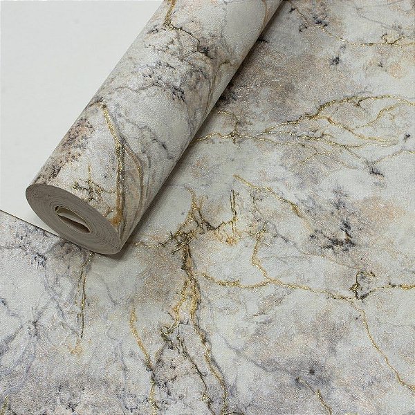 Papel De Parede Mármore Relevo Vinílico Importado Lavável Luxo com Brilho - PDL4662 Rolo 9,5MT