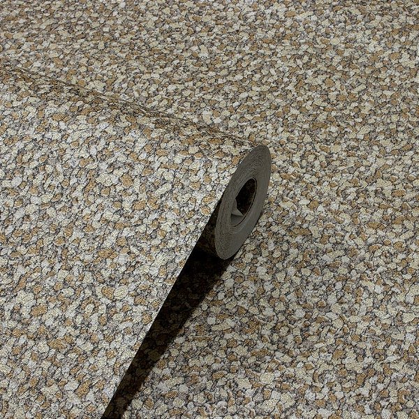 Papel De Parede Texturizado Relevo Vinílico Importado Lavável Similar a Micca Dourado Escuro - PDILA65 Rolo 9,5MT