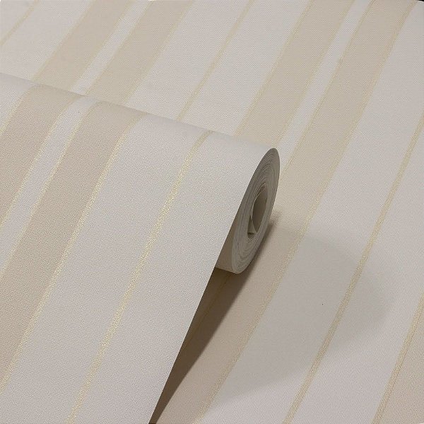 Papel De Parede Relevo Vinílico Importado Lavável Listrado Marfim com Dourado - PDS3701 Rolo 9,5MT