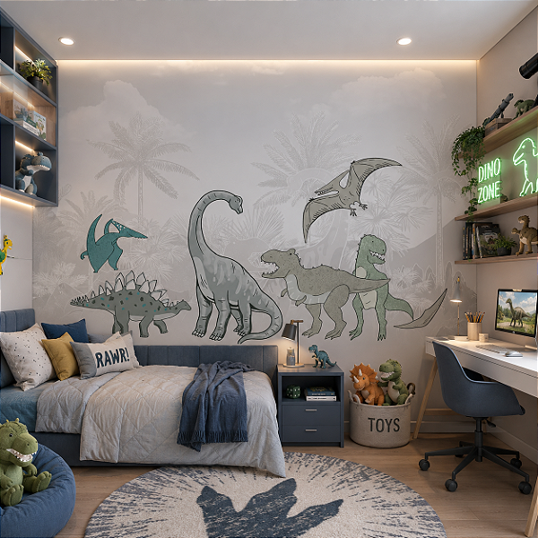 Papel de Parede Infantil Personalizado Non Woven Dinos